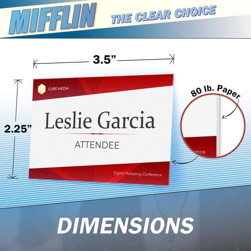 Mifflin-USA Name Badge Inserts, 2.25x3.5" or 3.5x2.25" Badge Inserts (120 Cardstock Refills, 15 Sheets), Compatible with Inkjet, Laser Printer, and Printable Badge Inserts - Image 3